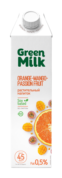 Напиток из растительного сырья соевый со вкусом  Апельсина-Манго-Маракуйи Green Milk