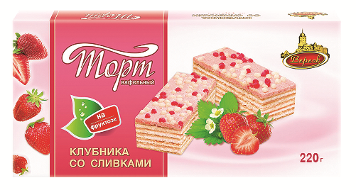 Торт вафельный "Клубника со сливками" на фруктозе Вереск